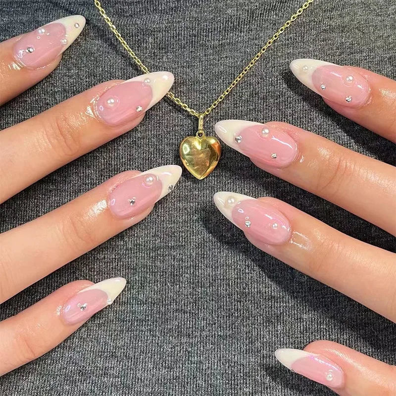 24pcs Full Cover Long False Press On Nails With Designs Light Green Stripe Gradient