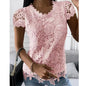Women Lace Hollow T Shirt Top Fashion Round Neck Long Sleeve Office Lady Blouses Casual Vintage High Street Boho Tops All Season
