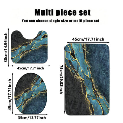 A three piece set of dark green marble pattern can be purchased individually or set together for bathroom carpets