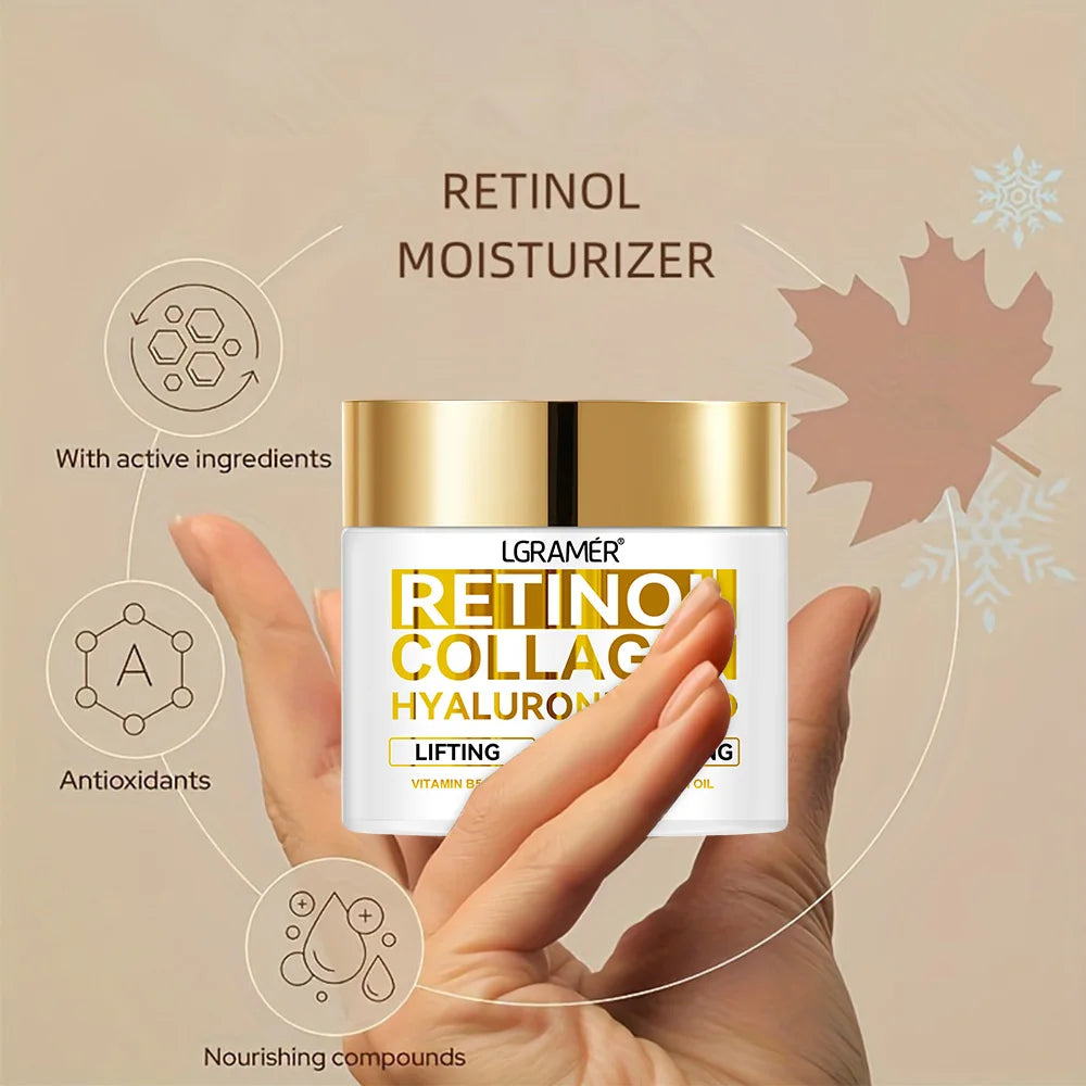 Retinol Anti-Aging Face Cream: Moisturizing wrinkle Remover with Collagen and Hyaluronic Acid, available in 30ML and 60ML.