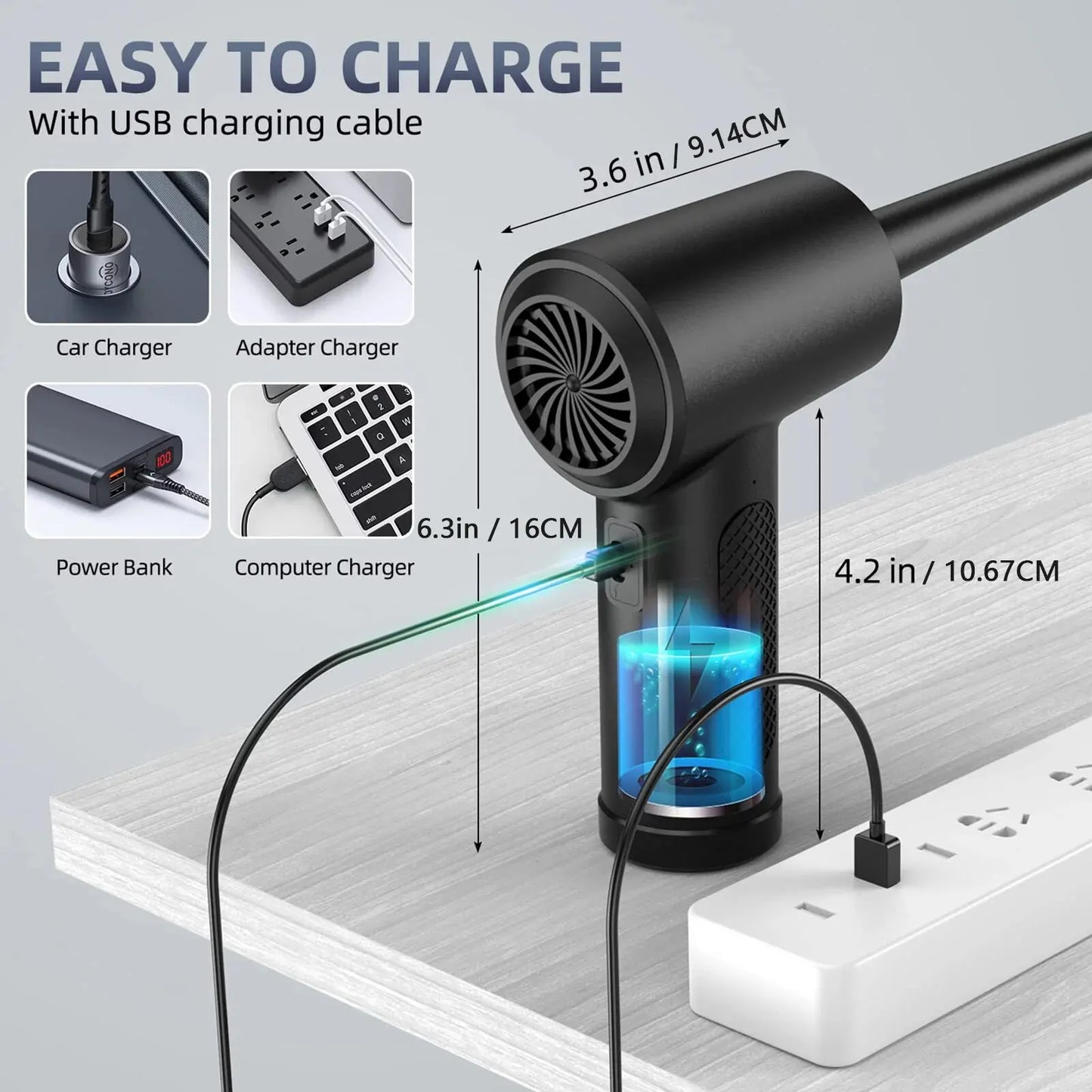 Electric Rechargeable Cordless Compressed Air Duster  For Cleaning Computer Keyboard, Camera, Car or  Home