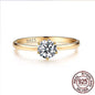 925 Sterling Silver Shiny Round Cubic Zircon Gold Color Ring for Women Bridal Engagement Wedding Band Jewelry Gift SR053