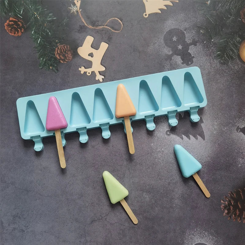 8 Cavities Triangle Silicone Ice Cream Mold DIY Geometry Chocolate Cake Candy Jelly Ice Baking Mould Soap Candle Making Set Gift