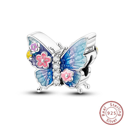 Springtime Charms 925 Sterling Silver Swallow Snail Butterfly Flower Charms Beads Fit Qikaola Bracelet DIY Birthday Jewelry Gift