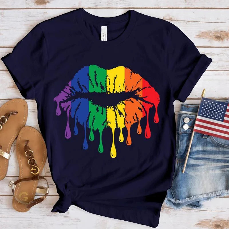 Pride Rainbow Lips Print T-Shirt