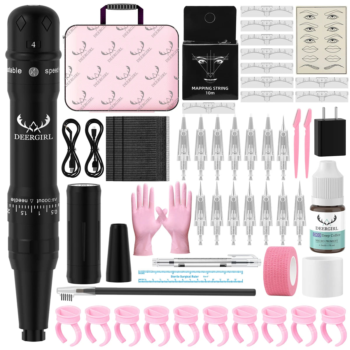 DM Wireless Permanent Makeup Machine Kit Micropigmentation Microblading Pen Eyebrow Tattoo Kit With Ink 15PCS Eyebrow Needles