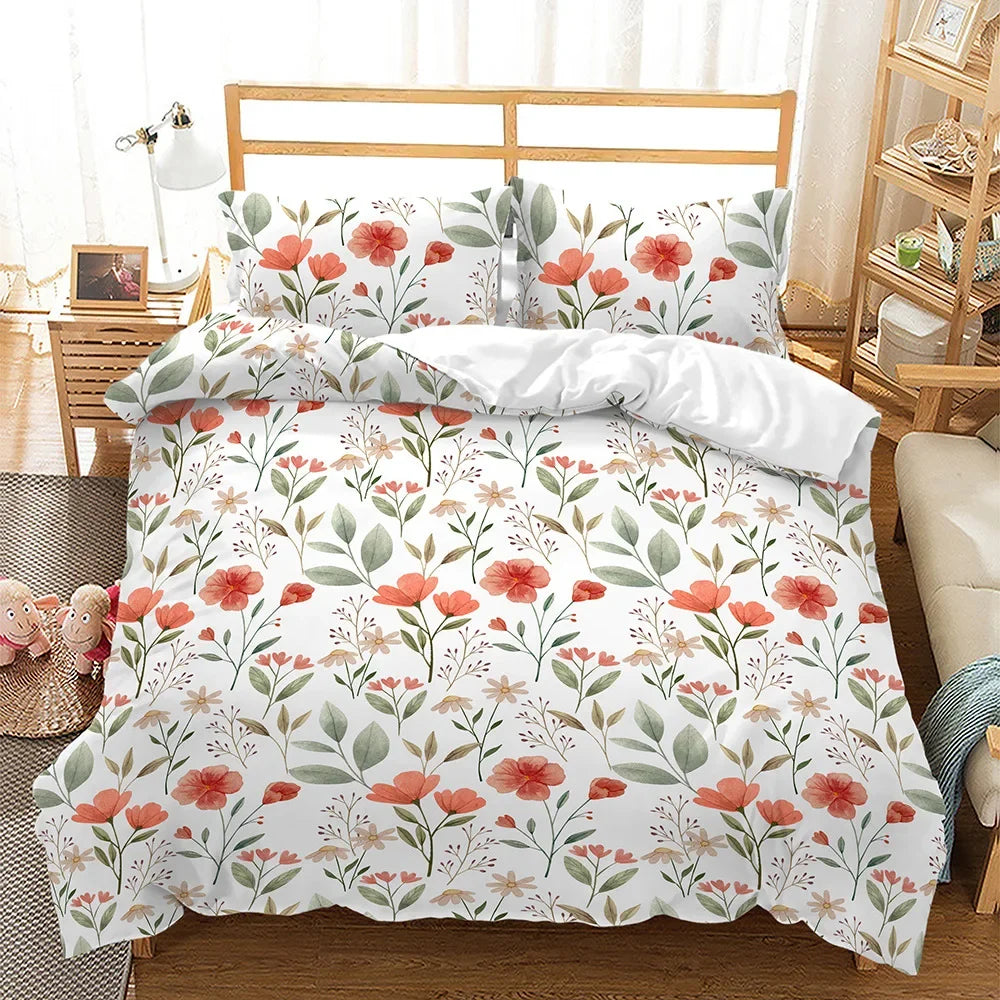 Botanical Leaves Duvet Cover Floral Print King Bedding Set Soft Microfiber Geometric Pattern Comforter Cover With 2 Pillowcases