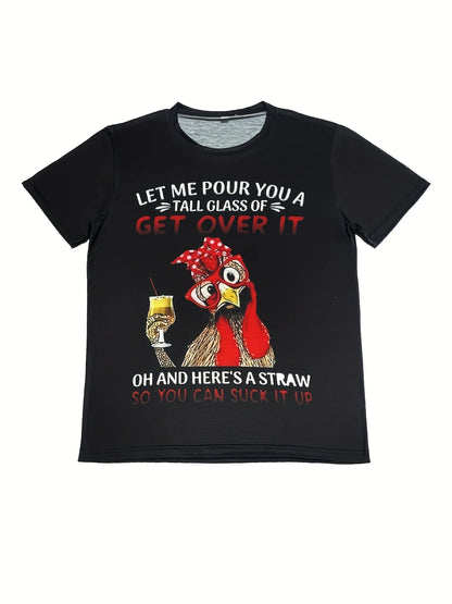 Cartoon Chicken Print T-Shirt Casual Short Sleeve Top For Spring & Summer Women's Clothing