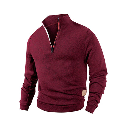 Spring Autumn Fashion High Neck Half Zipper Long Sleeve Sweatshirts Men's Casual Knitted Pullovers Daily Warm Coats
