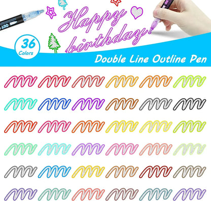 Double Line Highlighter Art Pens 36 Color