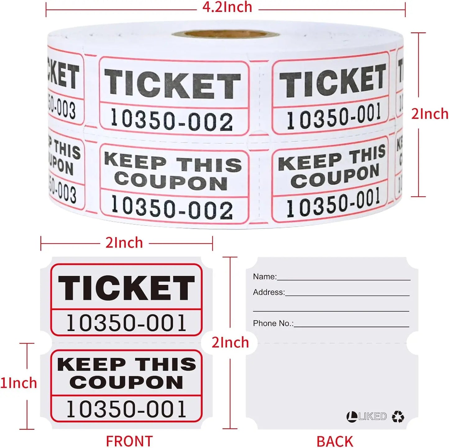 L LIKED Raffle Tickets Double Rolls 1000 per Roll 50/50 Raffle Tickets for Events, Entry, Class Reward, Prizes