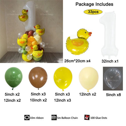 Cartoon Duck Balloon Garland Set – 32" Number Balloon (1–9) for Kids’ Birthday Party