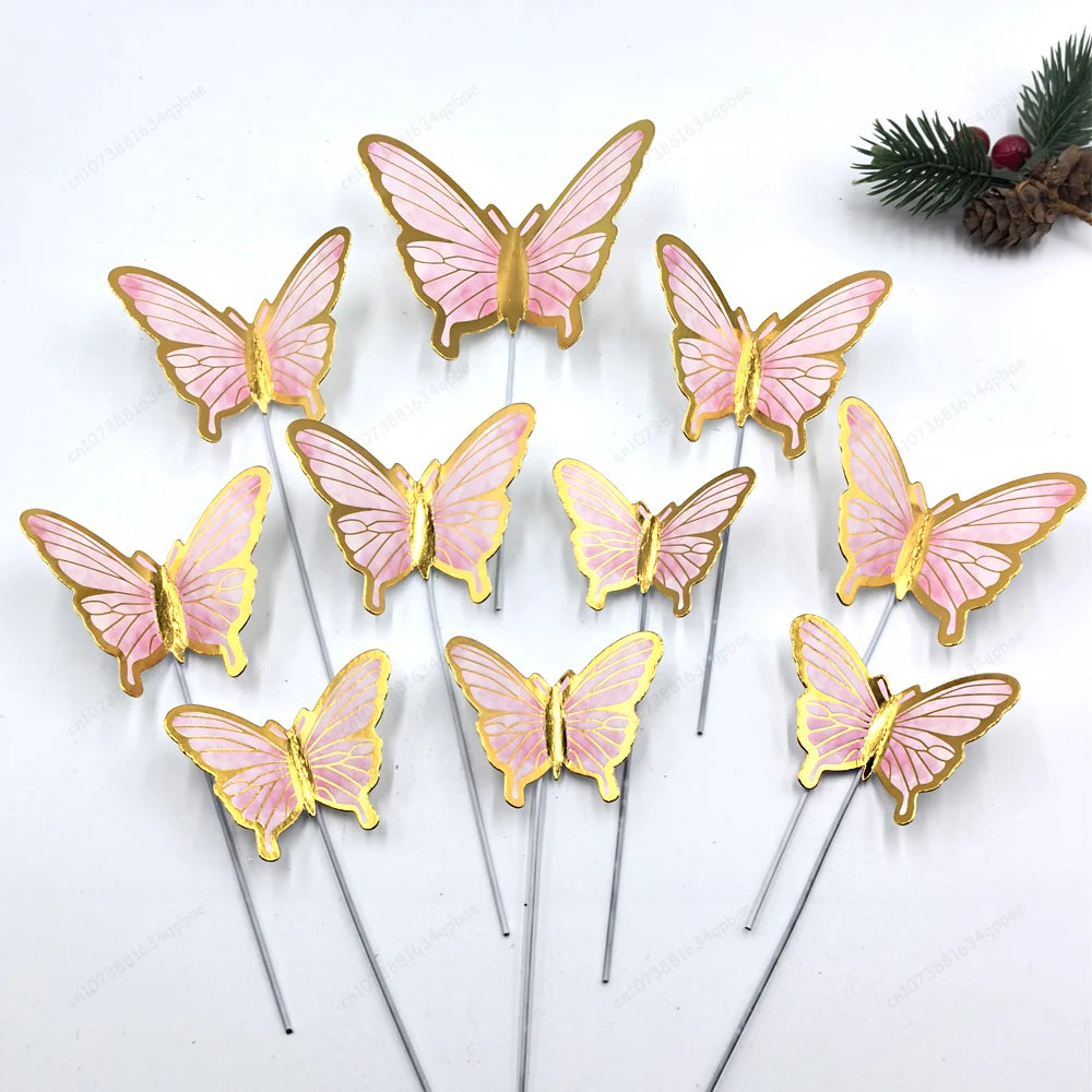 Purple Pink Butterfly Cake Decoration Happy Birthday Cake Topper Wedding Birthday Party Dessert Baking Decoration