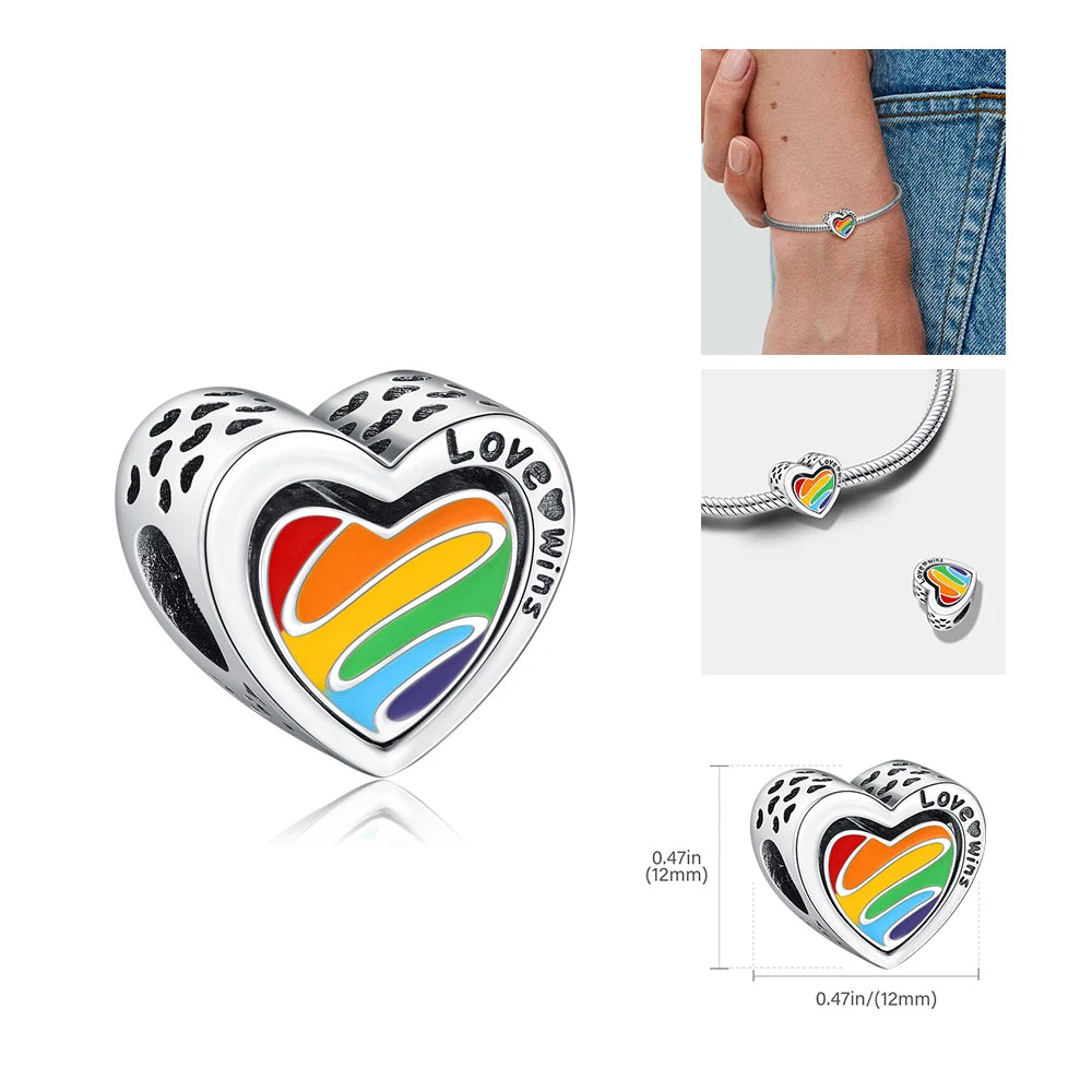 2025 Hot 925 Sterling Silver Rainbow Pride Month Charm Pendant heart bead unlimited Fit Original Bracelet For Women Jewelry Gift