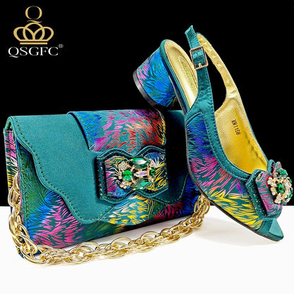 Nigerian Style Women Heels Shoes And Elegant Bag Set Color Matching Handbag Wedding Party Women Shoes
