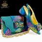 Nigerian Style Women Heels Shoes And Elegant Bag Set Color Matching Handbag Wedding Party Women Shoes