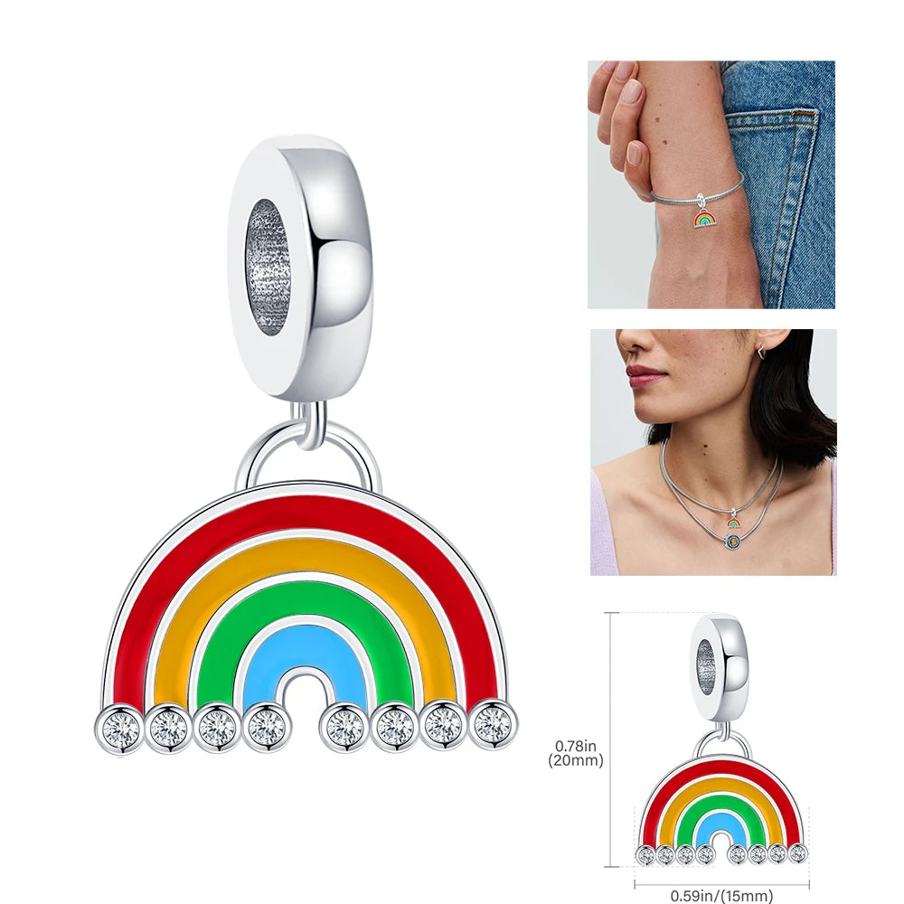 2025 Hot 925 Sterling Silver Rainbow Pride Month Charm Pendant heart bead unlimited Fit Original Bracelet For Women Jewelry Gift