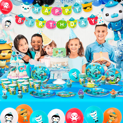 114‑Pcs Octonauts Party Kit – Plates, Napkins, Tablecloth, Balloons & More