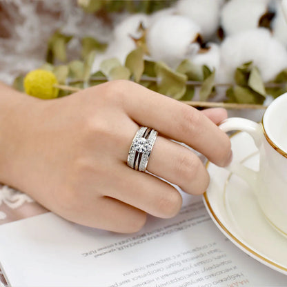 Newshe 2 Pcs Wedding Ring Set 925 Sterling Silver Solitaire Round CZ Engagement Rings for Women Luxury Jewelry