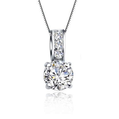 925 Sterling Silver Color Bridal Jewelry Set Classic Cubic Zircon Crystal Pendant  Necklace Stud Earrings