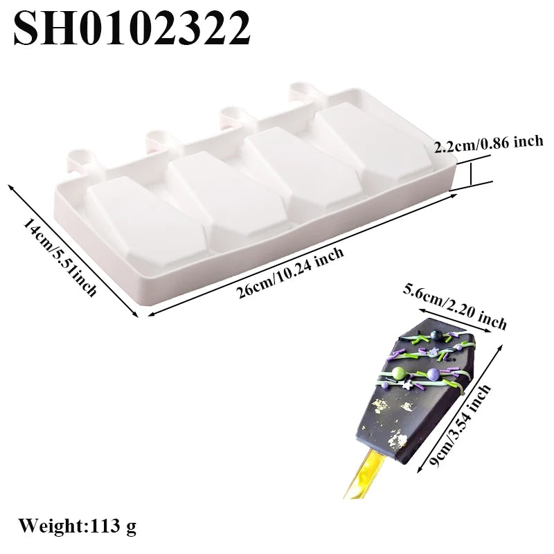 Halloween Silicone Coffin shaped Popsicle Mold Lace Mat Baking Molds for Ice Cream Chocolate and Desserts
