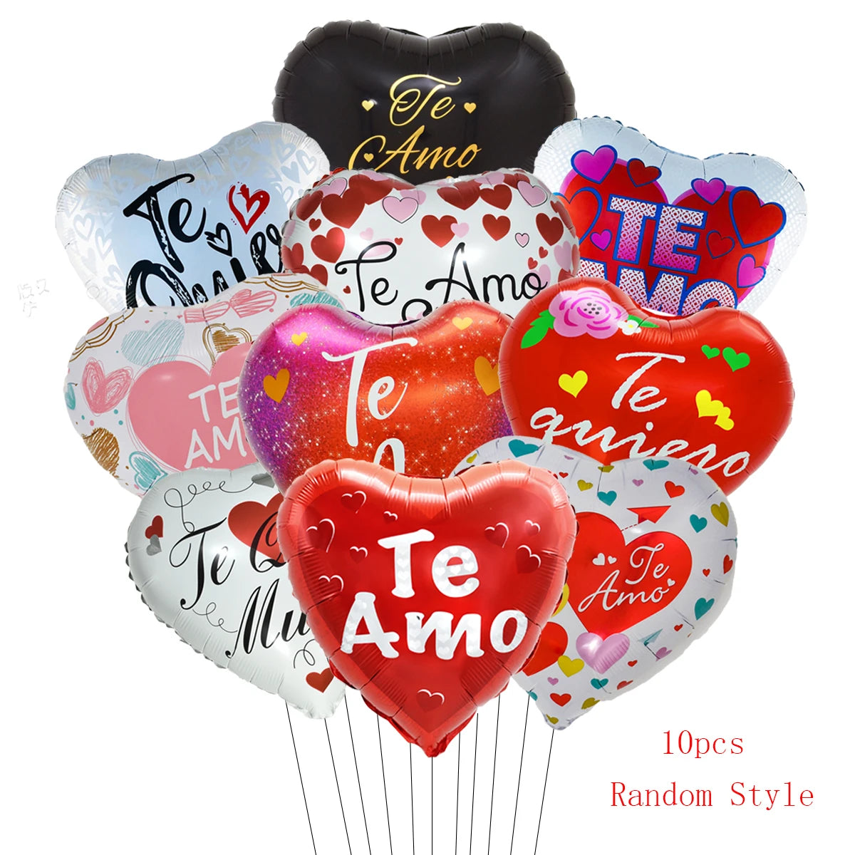 10‑Pack 18" “Te Amo” Heart Foil Balloons – Valentine’s Day & Wedding Helium Decorations