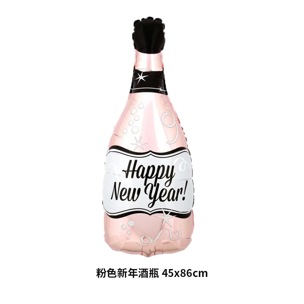 2026 New Year Foil Ballons Happy New Year Letter Banner Garland Party Decorations New Year Wine Bottle Star Round Photo Props