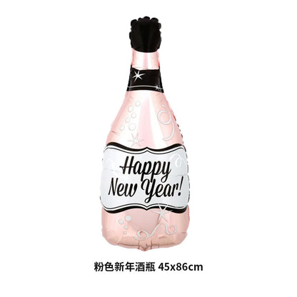 2026 New Year Foil Ballons Happy New Year Letter Banner Garland Party Decorations New Year Wine Bottle Star Round Photo Props