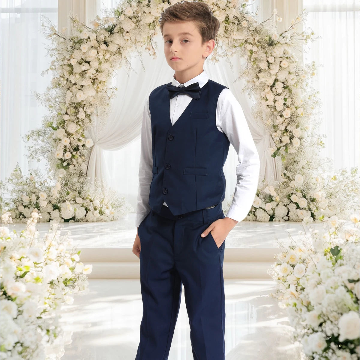 Boys 5PCS Suit Wedding Kids Vest Pants Clothes