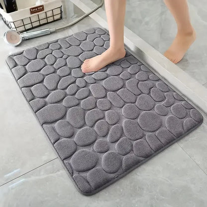 3D Non-Slip Bathroom Cobblestone Embossed Absorbent Mat Machine Washable Quick Drying