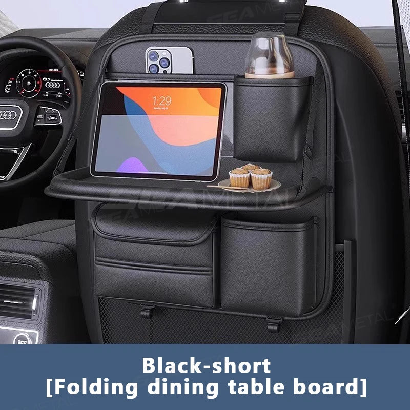 SEAMETAL Car Backseat Table Storage Bag Folding Table Trash Can Pu Leather Multi-functional Hanging Storage Bags Seat Back Tray