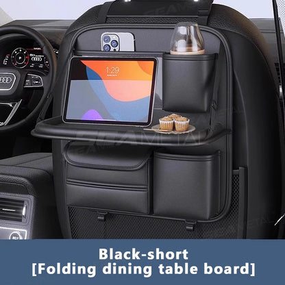 SEAMETAL Car Backseat Table Storage Bag Folding Table Trash Can Pu Leather Multi-functional Hanging Storage Bags Seat Back Tray