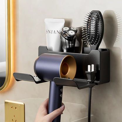 Wall mounted non perforated hair dryer storage rack