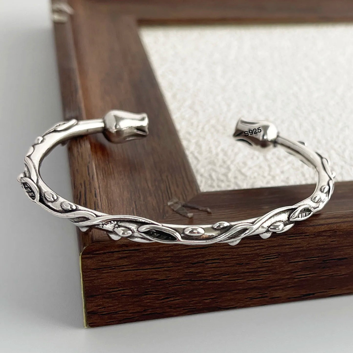 Retro 925 Sterling Silver Bracelet for Women Men Vintage Handmade Hollow Heart Bracelet