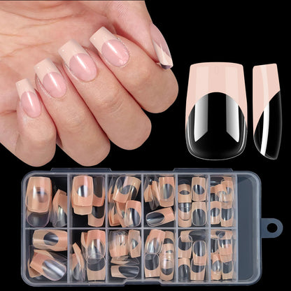 120pcs/box Acrylic French False Nails Medium Length Square Armor Full Cover Nail Tips