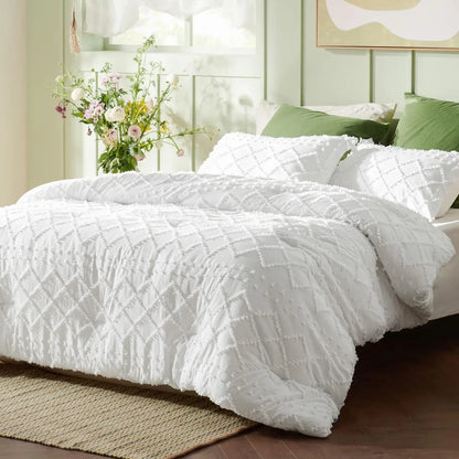 Duvet Cover Queen - Boho Bedding, Tufted Queen Duvet Cover- 3 Pieces Embroidery