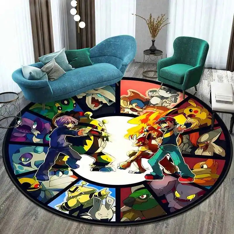 MINISO Elf Pokémon printed round carpet game soft floor mat home living room bedroom room decoration non-slip and anti-fading