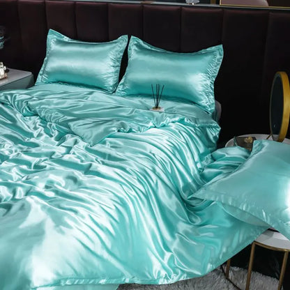 Luxury Ice Silk Bedding Set Satin Silky Duvet Cover Set With Pillowcase High-end Home Textiles Solid Color Bed Cover Sets
