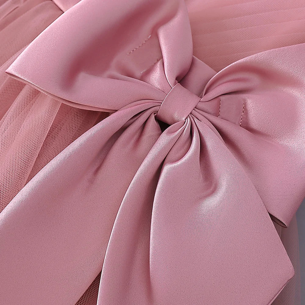 Girls Fluffy Sequin Bridesmaid Princess Elegant Bow Wedding Prom Evening Party Dresses