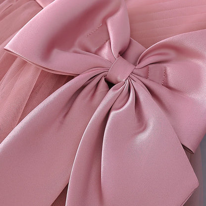 Girls Fluffy Sequin Bridesmaid Princess Elegant Bow Wedding Prom Evening Party Dresses