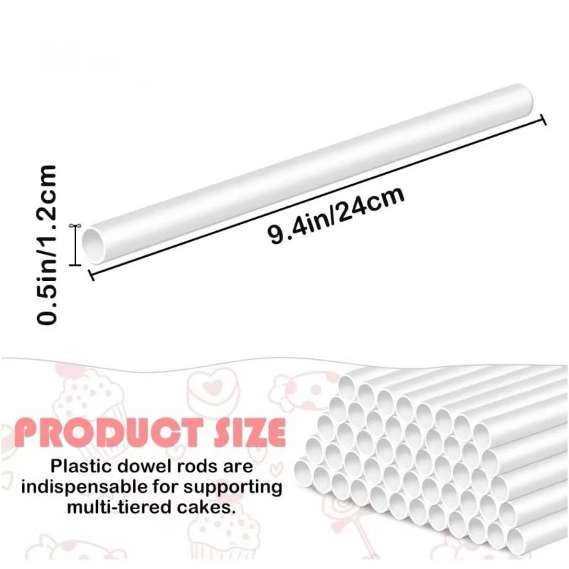 10/30/50PCS White Plastic Cake Dowel Rods for Tiered Cake Construction and Stacking Supporting Cake Round Dowels Straws