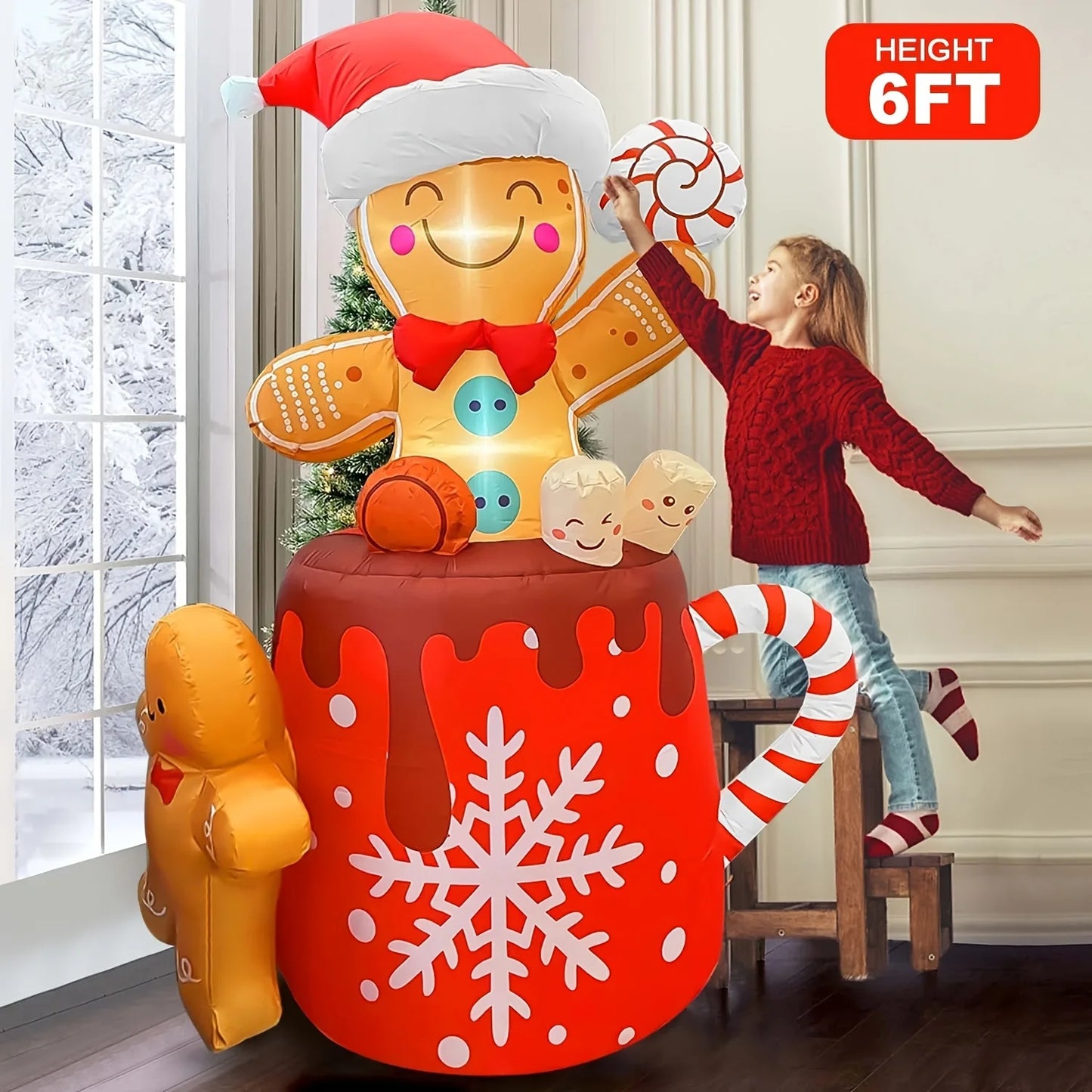 6FT Christmas Inflatable Gingerbread Man – Indoor/Outdoor Blow‑Up Yard Decoration for Lawn & Garden