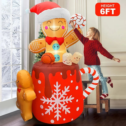 6FT Christmas Inflatable Gingerbread Man – Indoor/Outdoor Blow‑Up Yard Decoration for Lawn & Garden