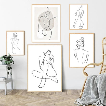Sexy Female Body Art Print Naked Nude Canvas Poster Line Drawing Prints Abstract Woman Wall Art Painting Pictures Bedroom Decor