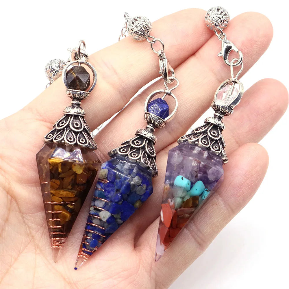 Crystal Healing Stone Quartz Pendulums Spiritual Hexagonal Pointed Resin Witchcraft Supplies Balancing Accessories Divination