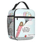 Custom cartoon-printed lunch bag featuring ladies, nurses, and doctors. Thermal insulated, reusable, and multifunctional, perfect for kids' food bento boxes.