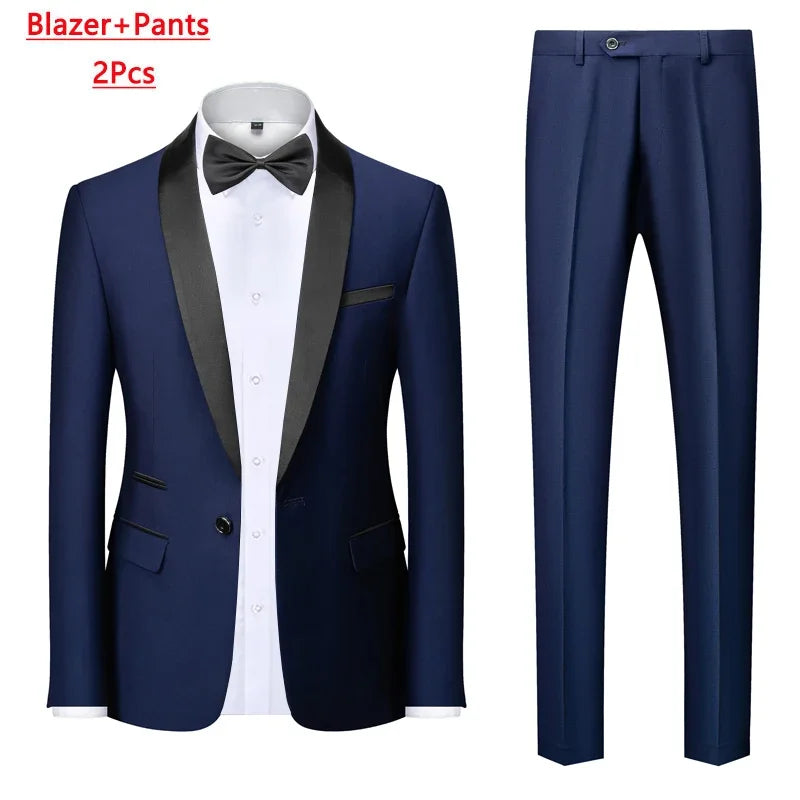 Men's Solid Color Suit Jacket Blazer Waistcoat Vest Pants Set M-6XL