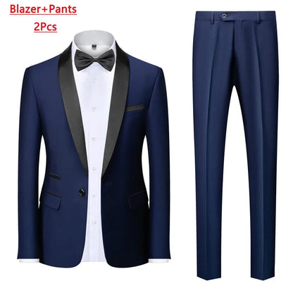 Men's Solid Color Suit Jacket Blazer Waistcoat Vest Pants Set M-6XL