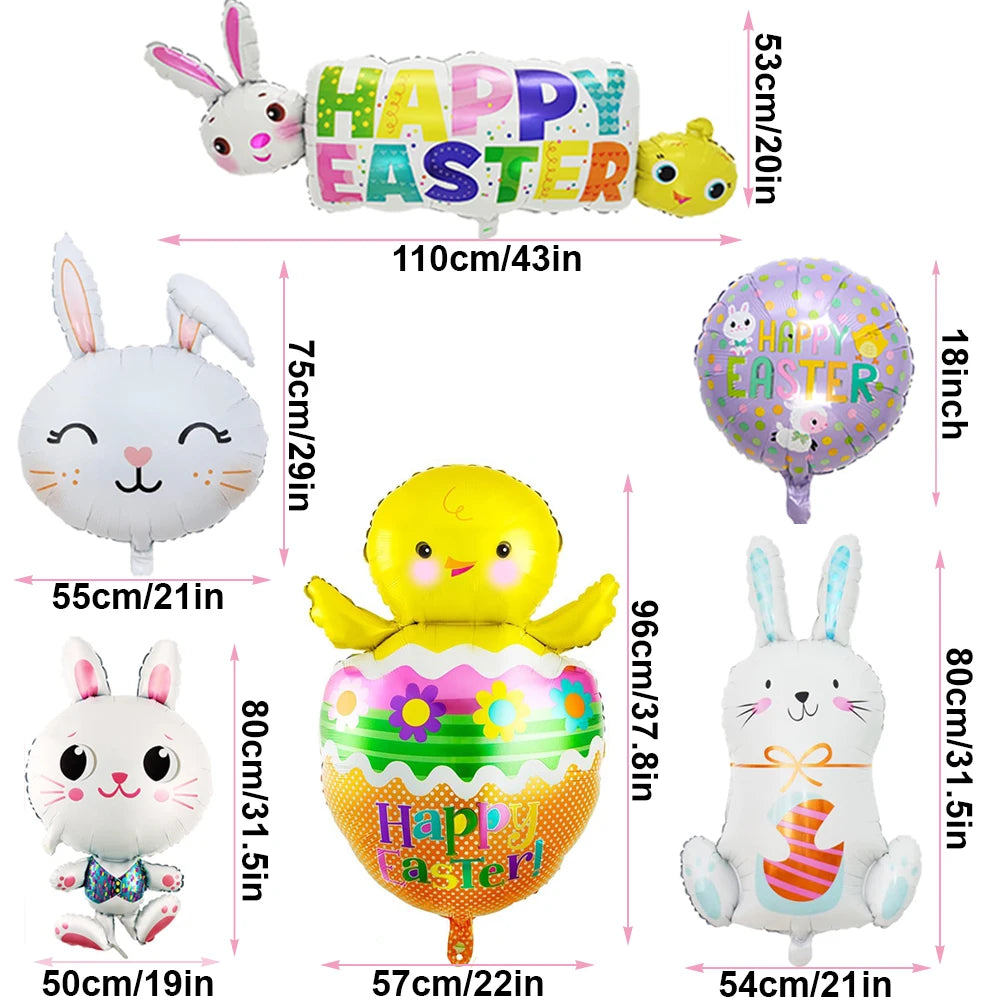 Easter Bunny Foil Balloon Cute Rabbit Chicken Egg Cartoon Carrot Foil Balloon Kids Happy Easter Gift Girl Baby Shower Decoration