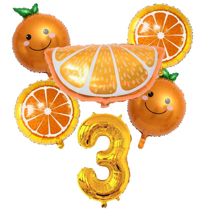 6pcs Orange Foil Balloon with 32inch Number Balloons Summer Themed Fruit Globals Baby Shower Birthday Thankgiving Party Decor